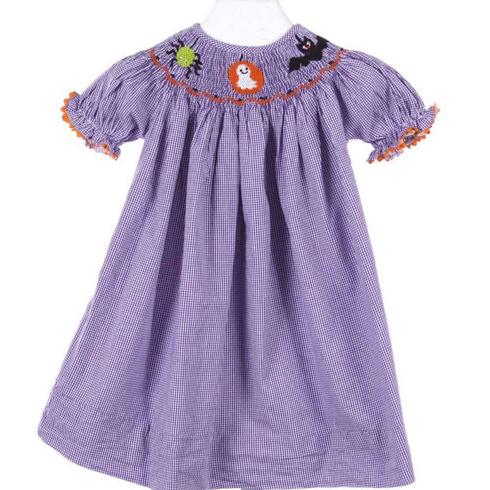 MOLLY POP • EUC PURPLE GINGHAM SMOCKED HALLOWEEN DRESS SIZE 6T